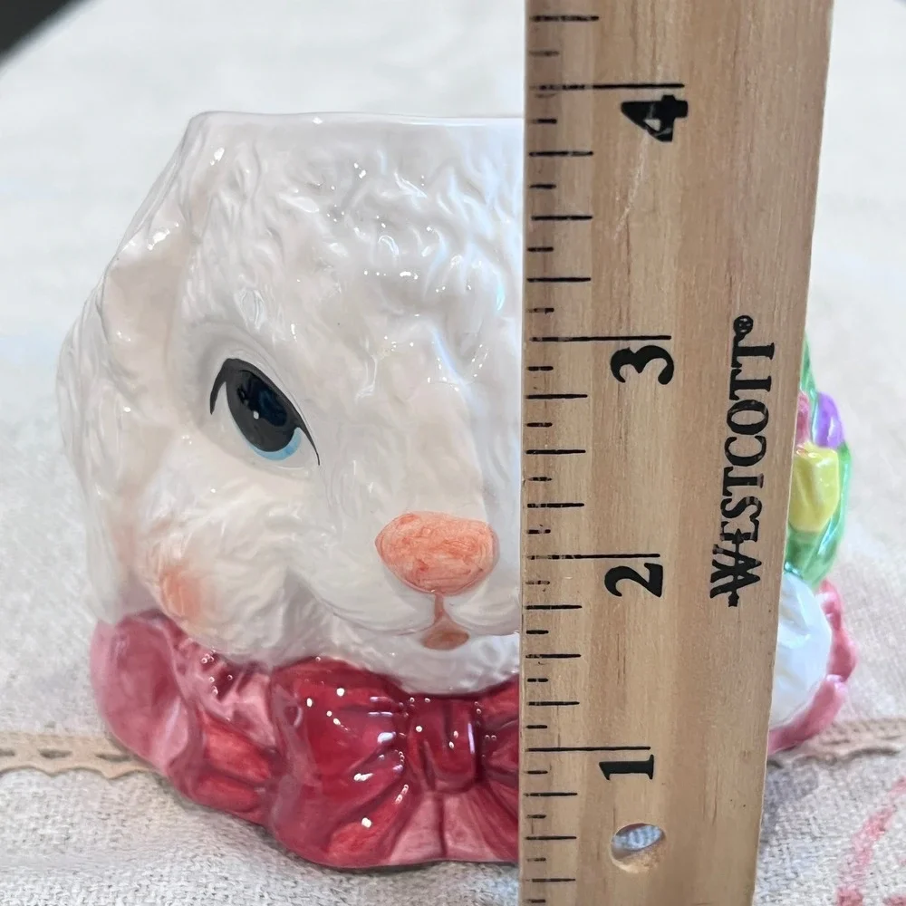 Vintage Dalton Ceramic Bunny Rabbit Candle Pink Bow Easter Decor Figurine